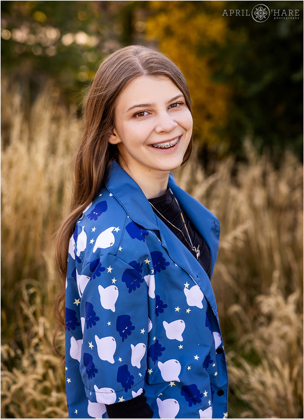 Fall Color Senior Portrait at Clear Creek History Park in Golden CO