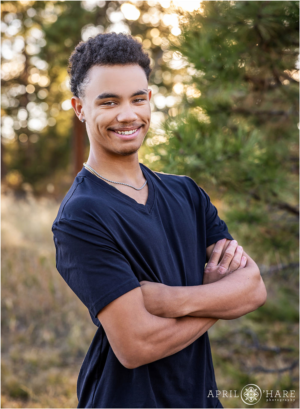 High school senior portrait in the woods of West Mount Falcon
