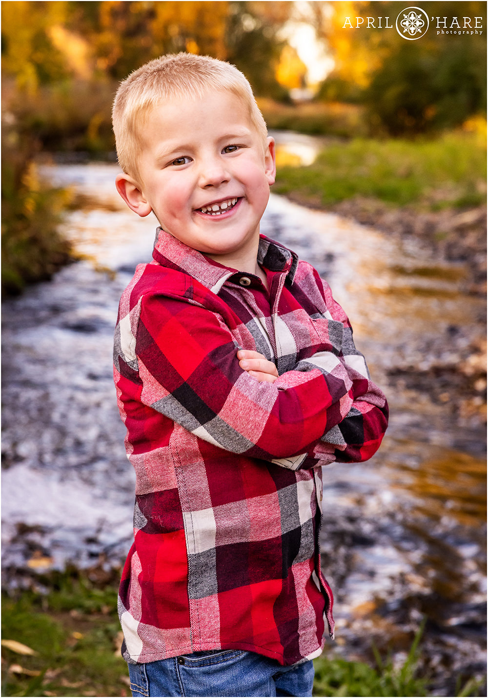 Sweet little kid portrait at Clear Creek during fall in Wheat Ridge Colorado