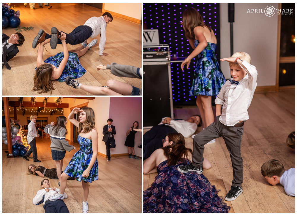 Kids play mitzvah games at a party at Rembrandt Yard in Boulder CO