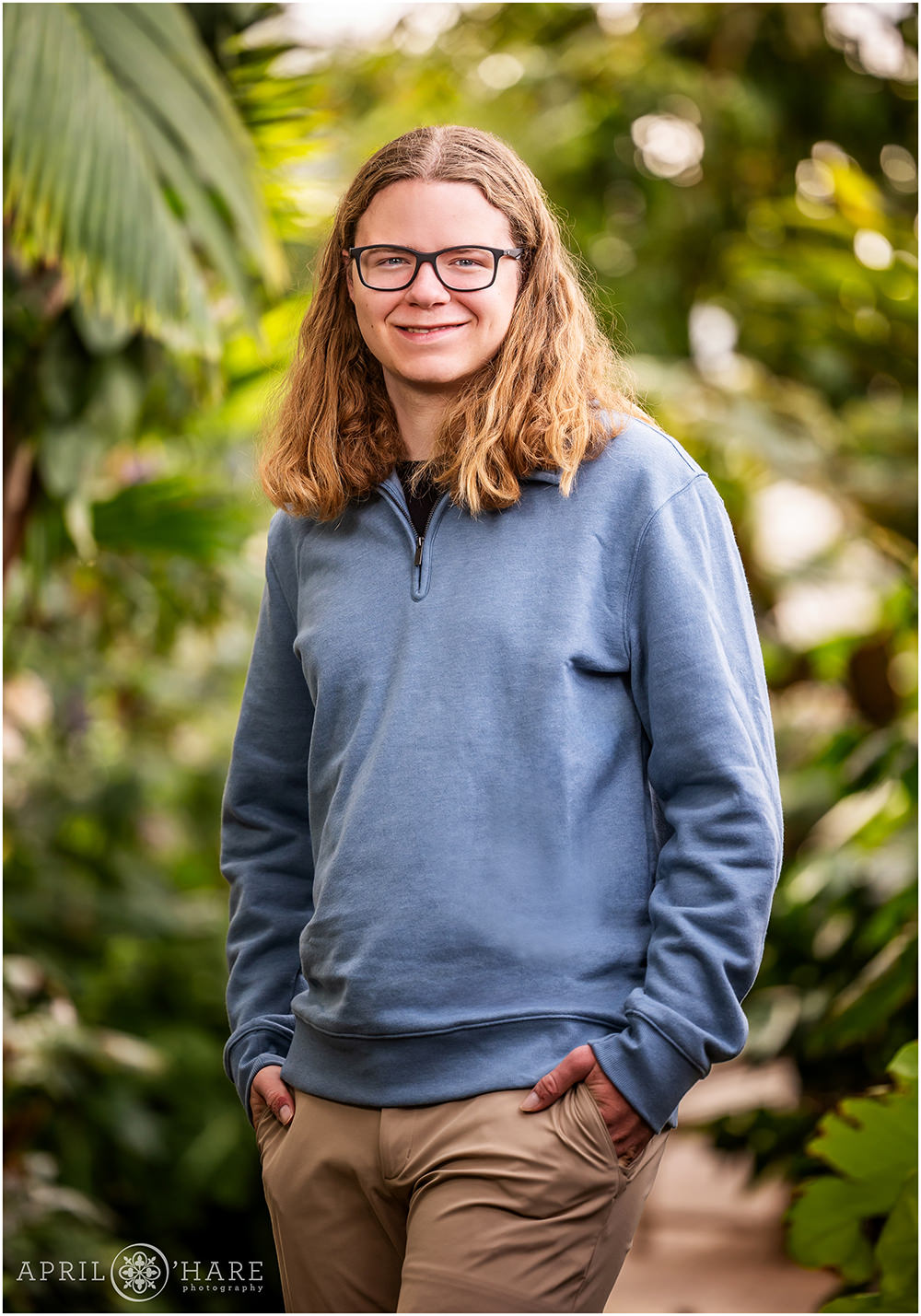 Tropical plant backdrop at the Denver Botanic Gardens indoor greenhouse