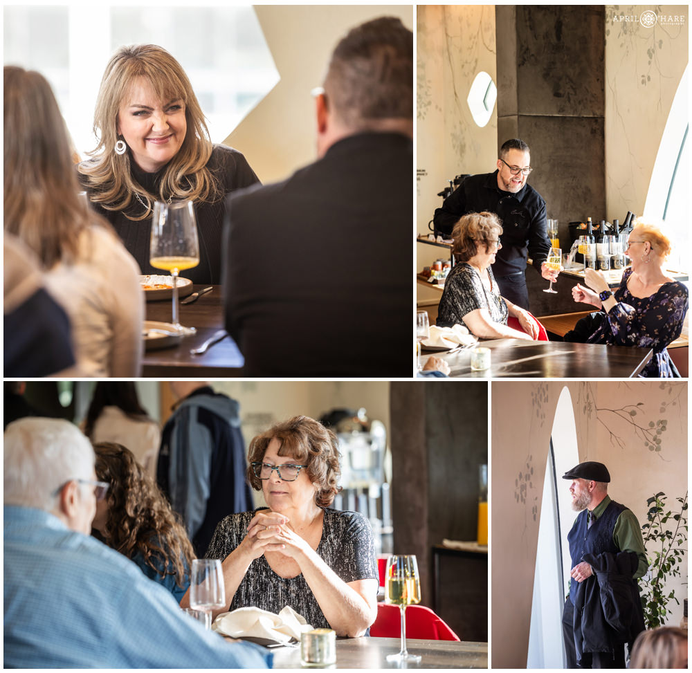 Photo collage of friends and family celebrating a 50th birthday party together at Stellar Jays in Denver CO