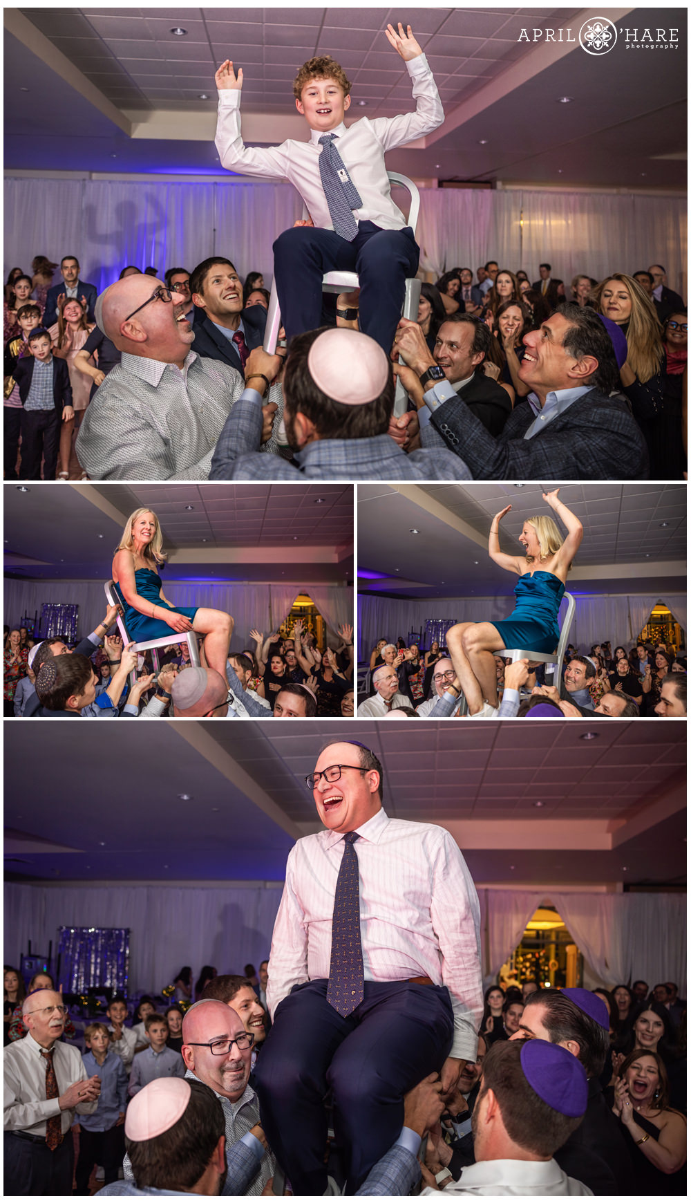 Family get up on the chair during horah at Hebrew Educational Alliance bat mitzvah party