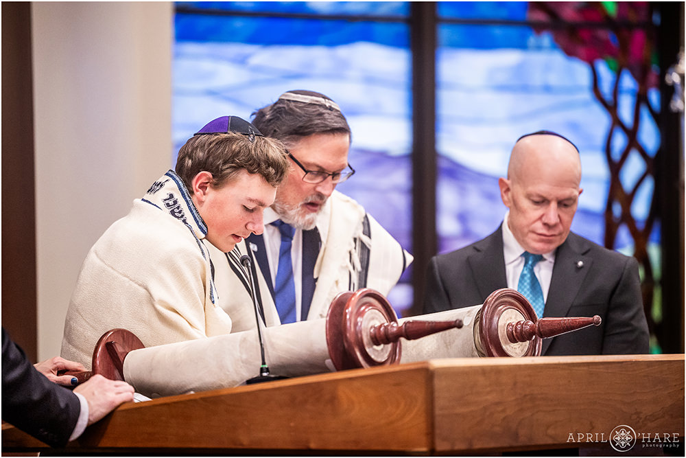 Bar Mitzvah rehearsal photo at Temple Sinai in Denver CO