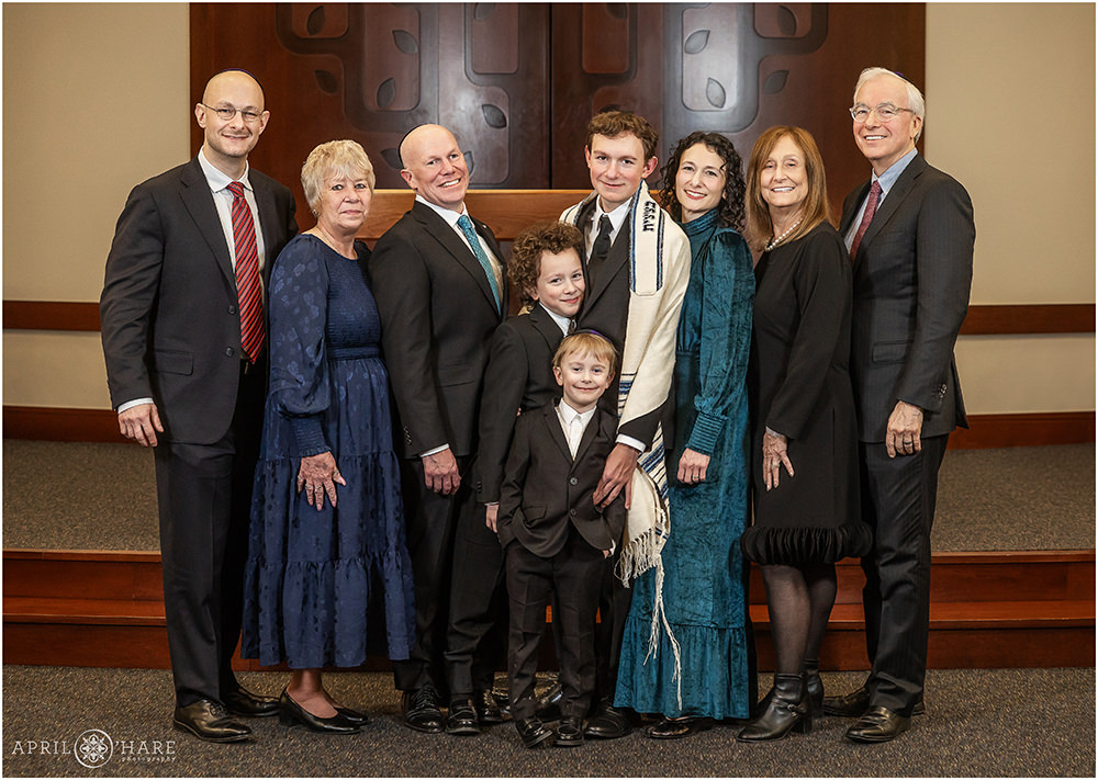 A family portrait at a Temple Sinai bar mitzvah rehearsal in Denver Colorado