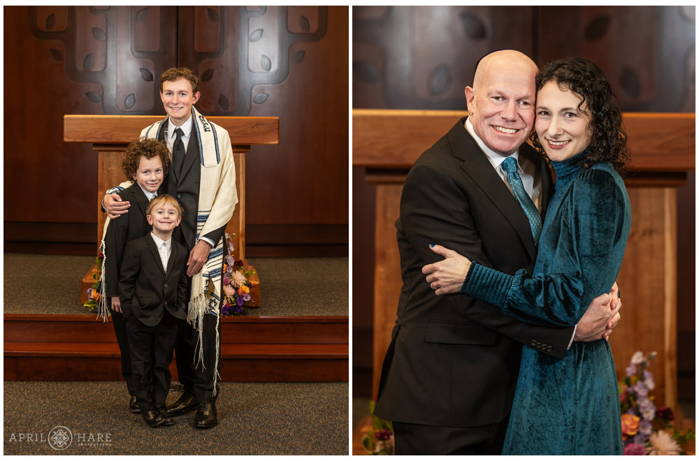 Family photos from a bar mitzvah rehearsal at Temple Sinai in Denver CO