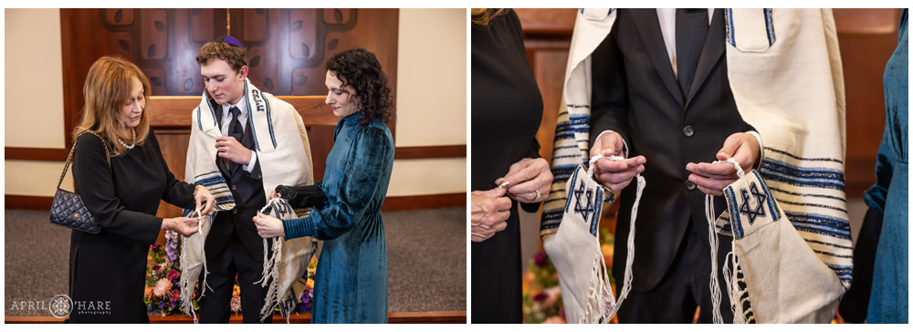 A grandmother gifts her grandson a nice tallit for his bar mitzvah at Temple Sinai