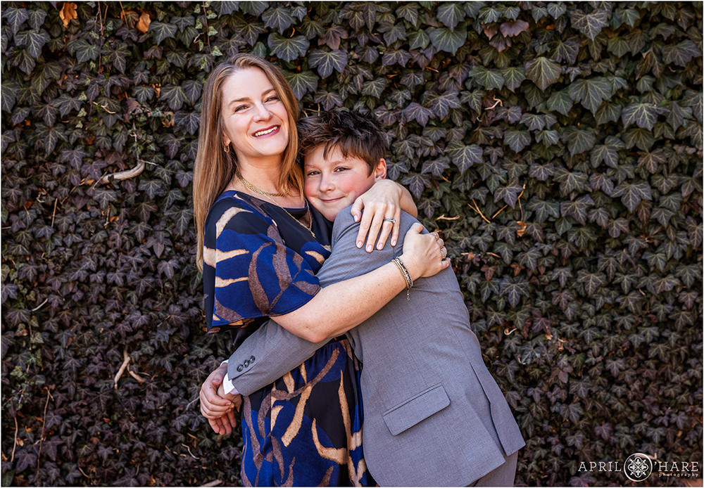 A mom with his son on the day of his bar mitzvah at Temple Emanuel