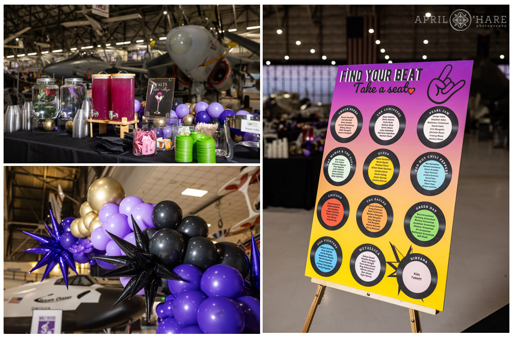 Purple and Black balloons and rock music decor for a bar mitzvah party in Denver CO