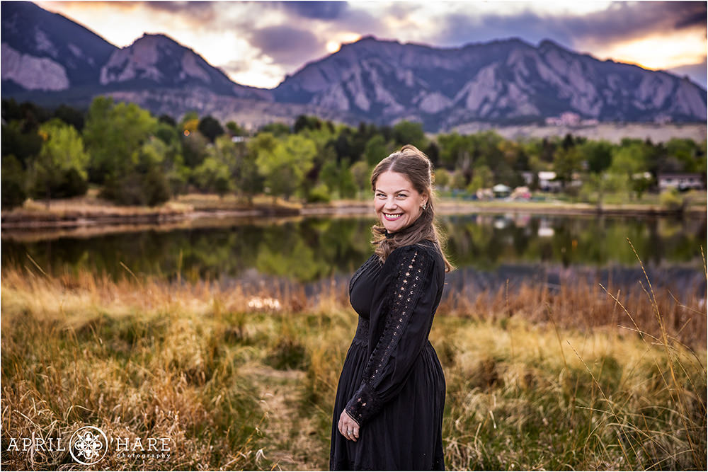 Purple Mountain Majesty backdrop for business branding Photo at Viele Lake in Boulder Colorado