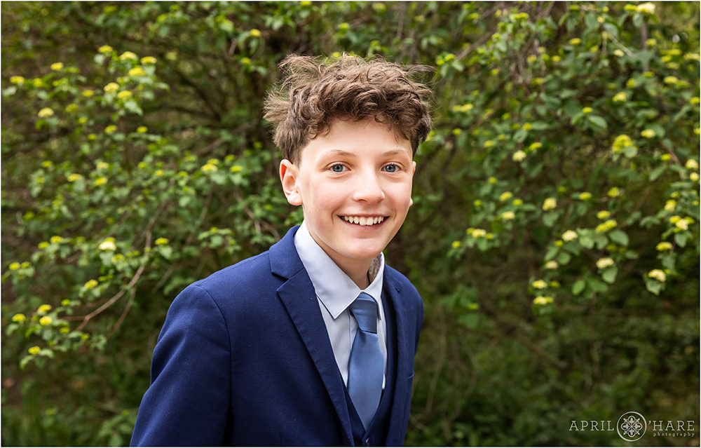 Bar mitzvah portrait at Varsity Lake prior to Bar Mitzvah Party at Limelight Hotel in Boulder Colorado