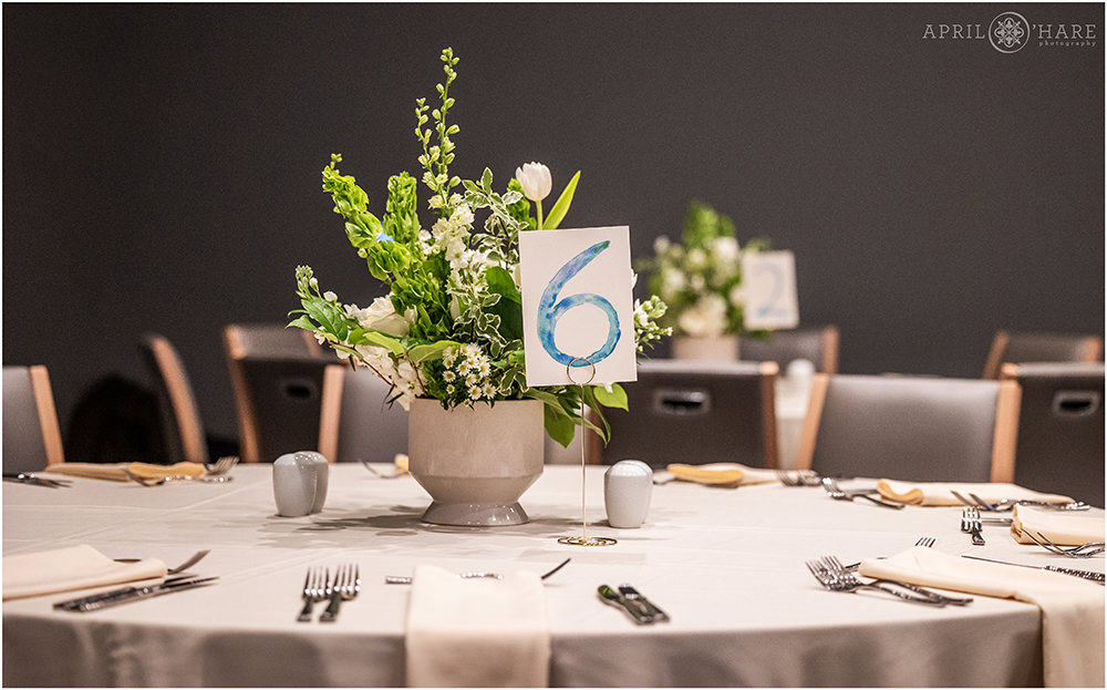 Table centerpiece set up for a bar mitzvah party at Limelight Hotel in Boulder Colorado