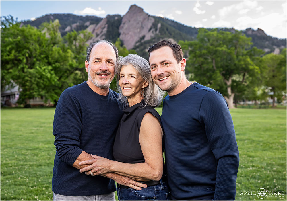 Cute family photo in front of the flatirons in Boulder CO
